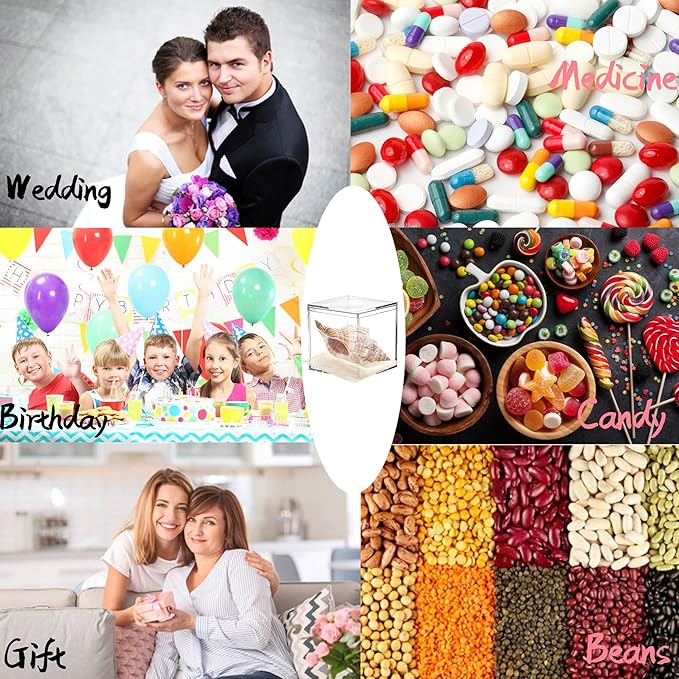 KissYou Small Acrylic Candy Box Clear Square Cube Plastic Gift Box with Lid Clear Display Case Jewelry Storage Organize Containers