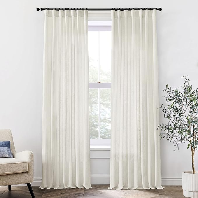XTMYI Linen Drapery 92 Inch Curtains Length 2 Panels Set Back Tab Sheer Window Curtains Living Room Bedroom,50x92 in Long,Cream(Ivory/Off White)