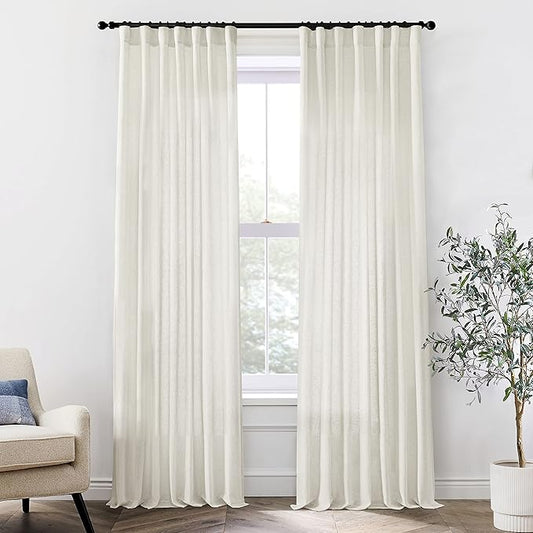 XTMYI Linen Drapery 92 Inch Curtains Length 2 Panels Set Back Tab Sheer Window Curtains Living Room Bedroom,50x92 in Long,Cream(Ivory/Off White)