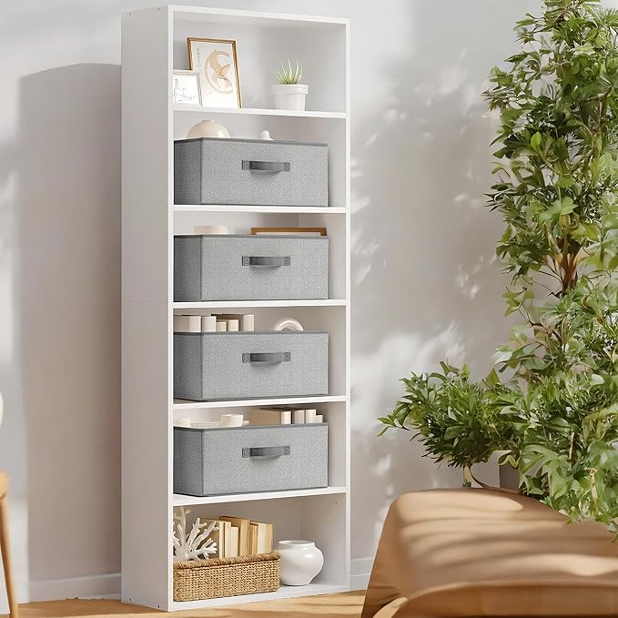 15.7 Inch Storage Baskets, Woven Fabric Bins, Storage Cubes with Reinforced Handles, Organizer Bins for Closet Shelves, Foldable, for Clothes (Gray, 4PCS/15.7*11*7.8inch)