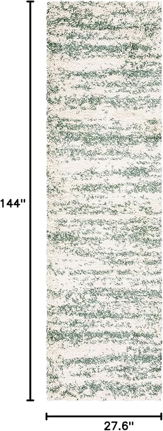 SAFAVIEH Hudson Shag Collection Runner Rug - 2'3" x 12', Ivory & Green, Modern Design, Non-Shedding & Easy Care, 2-inch Thick Ideal for High Traffic Areas in Living Room, Bedroom (SGH206Y)