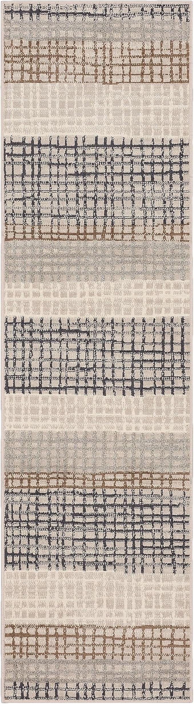 Mohawk Home Edgewater Modern Abstract Stripe Beige 2' 1" x 5' Area Rug Perfect for Kitchen, Living Room, Dining Room