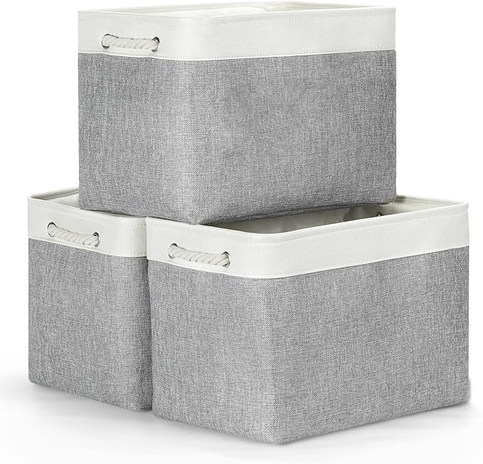 Large Fabric Storage Baskets Set of 3 - Premium Organizer Bins 16x12"