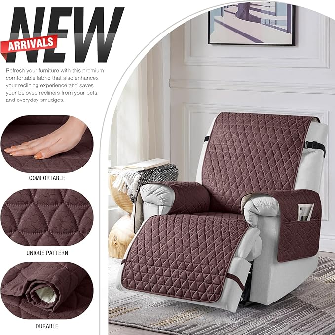 TAOCOCO 100% Waterproof Recliner Cover - Recliner Cover with Non-Slip Granule, Recliner Chair Covers with Elastic Band, Recliner Chair Covers for Reclining Chair(Coffee, Large-28'')