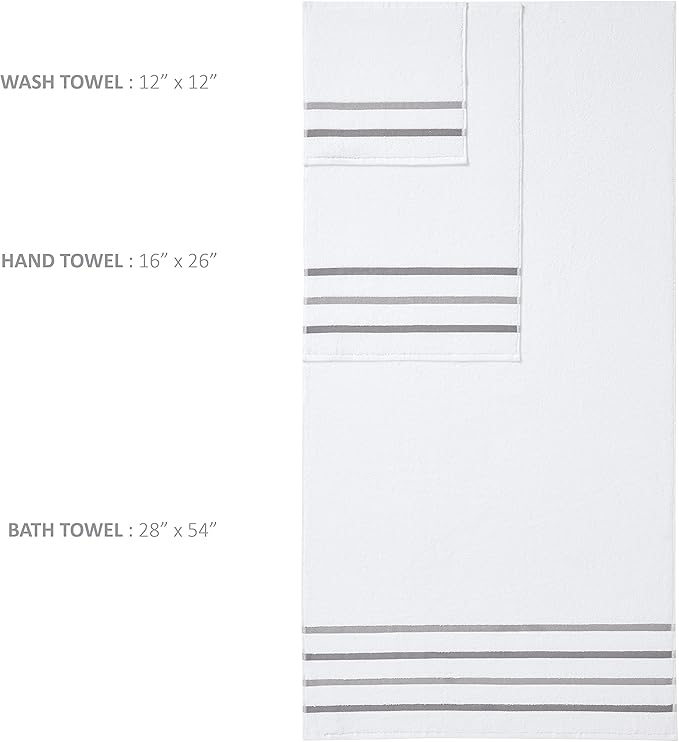Comfort Spaces Cotton 8 Piece Bath Towel Set Striped Ultra Soft Hotel Quality Quick Dry Absorbent Bathroom Shower Hand Face Washcloths, Multi-Sizes, Zero Twist Charcoal 8 Piece