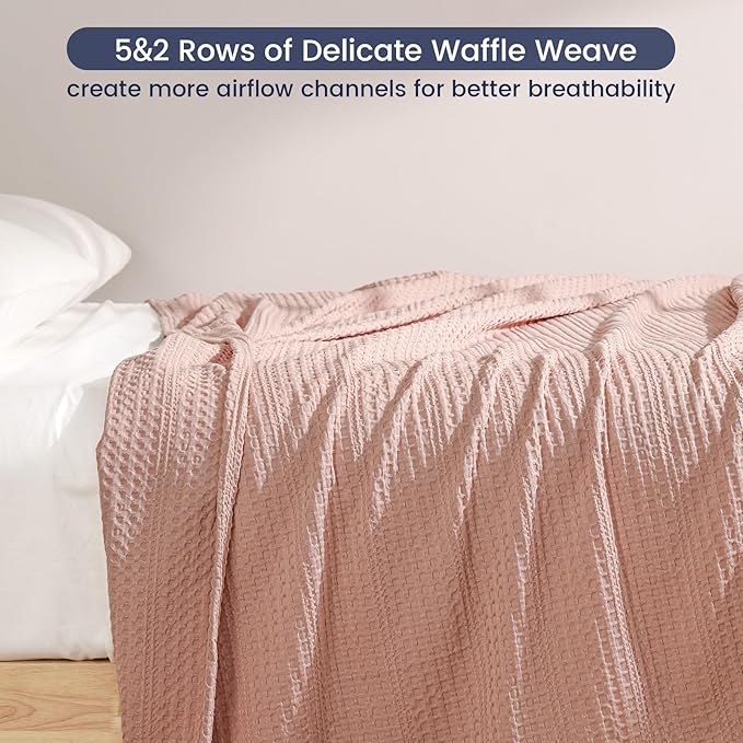 PHF Lightweight Waffle Weave Throw Blanket 50"x 60", Soft Woven Summer Blanket for Hot Sleepers - Aesthetic Home Decor for Couch Bed Sofa, Pet Friendly, Rose Pink