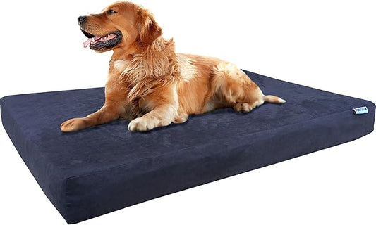 Dogbed4less Orthopedic Gel Memory Foam Pet Dog Bed, Waterproof Liner with External Microsuede Cover and Bonus Antislip Cover (Microsuede Espresso, 47"X29"X4" Inches)