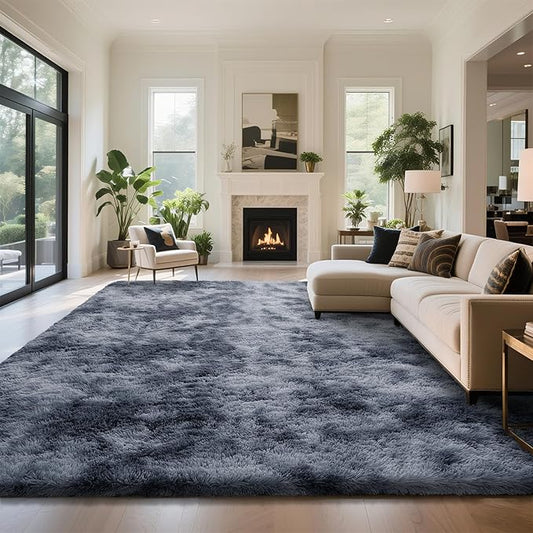 Fluffy Rug Shaggy Area Rug, Mottling Dark Grey 10x14 Area Rugs for Bedroom, Super Soft Shaggy Rugs for Living Room Bedroom Kids Room Home Decor, Upgrade Anti-Skid Rectangular Fuzzy Rug