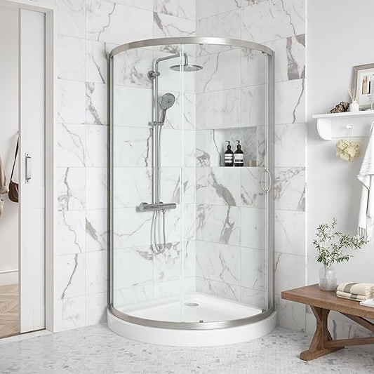 OVE Decors Breeze 38 in. Corner Shower, With Included Base, Clear Glass and Satin Nickel Finish