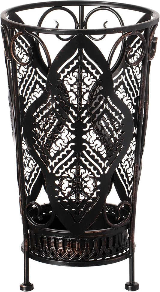Dualplex Umbrella Holder Umbrella Stand Rack Super Quality Metal Entry Hallway Décor w/Removable Drip Tray for Home Office Holds Umbrellas Canes Walking Sticks Best Gift 16" Tall (Round, Antique)