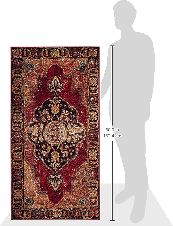 SAFAVIEH Vintage Hamadan Collection Accent Rug - 2'7" x 5', Red & Multi, Oriental Persian Design, Non-Shedding & Easy Care, Ideal for High Traffic Areas in Entryway, Living Room, Bedroom (VTH219A)