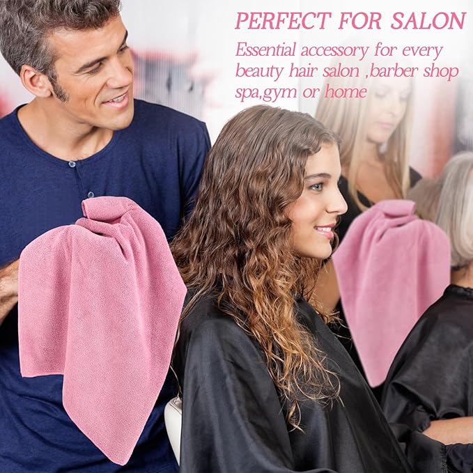 40 Pack Bleach Proof Towels Microfiber Absorbent Resistant Hair Hand Towels Bulk Quick Dry for Barber Gym Bath Spa Shaving (Pink,16 x 29 Inch)