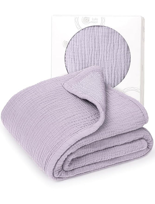lulumoon Muslin Quilt Blanket, Crib Blanket for Baby and Toddler,47x47 Inches(Purple)