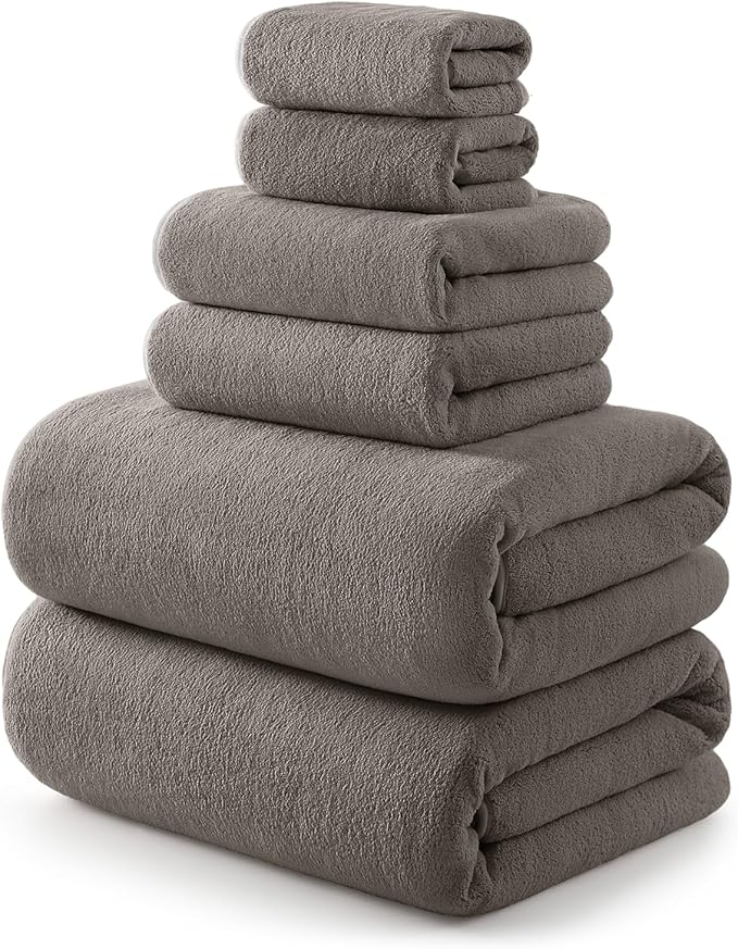 REDKISS 6 Piece Towel Set - 2 Bath Sheets, 2 Hand Towels, 2 Washcloths, 670GSM Ultra Soft & Highly Absorbent, Quick Dry, Brown Bath Towel Sets for Bathroom, Spa, Hotel, Gym