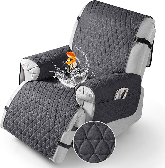TAOCOCO 100% Waterproof Recliner Cover - Recliner Cover with Non-Slip Granule, Recliner Chair Covers with Elastic Band, Recliner Chair Covers for Reclining Chair(Dark Grey,Oversized-30'')