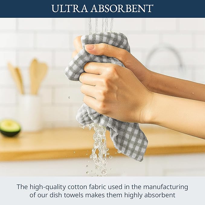 LANE LINEN Cotton Kitchen Towels Set, 4-Pack – Absorbent, Quick-Drying Dish Towels, Tea Towels, 18" x 28" - Slate Grey