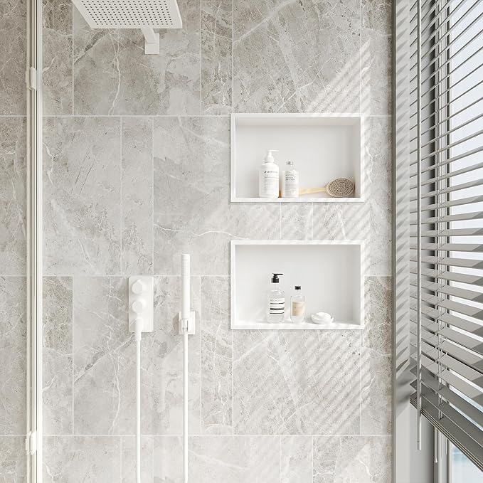 Neodrain 18X12Inch Shower Niche, White Stainless Steel Wall Niche NO Tile Needed Recessed Cabinet Shower for Bathroom Storage