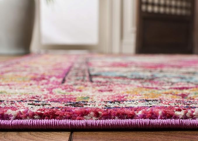 SAFAVIEH Monaco Collection Area Rug - 4' x 5'7", Pink & Multi, Non-Shedding & Easy to Clean, Distressed Medallion Design, Ideal for Living Room, Bedroom, Dining Space (MNC243D)