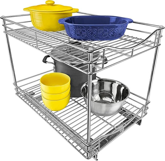 LYNK PROFESSIONAL® Pull Out Cabinet Organizer - Slide Out Drawer for Kitchen Cabinets - Sliding Pantry Shelves - Roll Out Shelf for Pots, Pans, Lifetime Ltd Warranty - 2 Tier