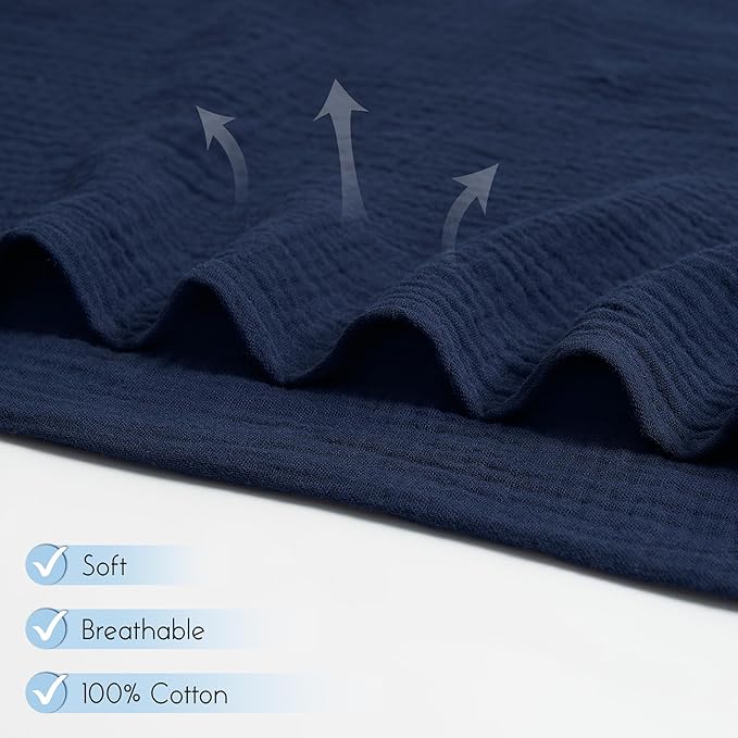 Meracorallo Muslin Swaddle Blanket, 100% Cotton Receiving Blanket Soft and Breathable Swaddle Wrap for Baby Boys and Girls, Navy Blue