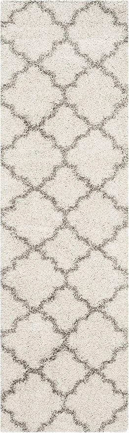 SAFAVIEH Hudson Shag Collection Runner Rug - 2'3" x 6', Ivory & Grey, Moroccan Trellis Design, Non-Shedding & Easy Care, 2-inch Thick Ideal for High Traffic Areas in Living Room, Bedroom (SGH282A)