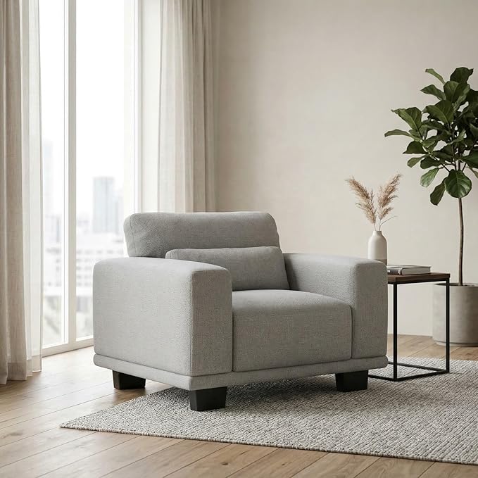 Marsail 40" Sofa Couch, 1-Seater Couches with Wide Armrests & Deep Cushions, Modern Linen Fabric Sofas for Living Room, Comfy Upholstered Couch with Removable Washable Covers, Grey