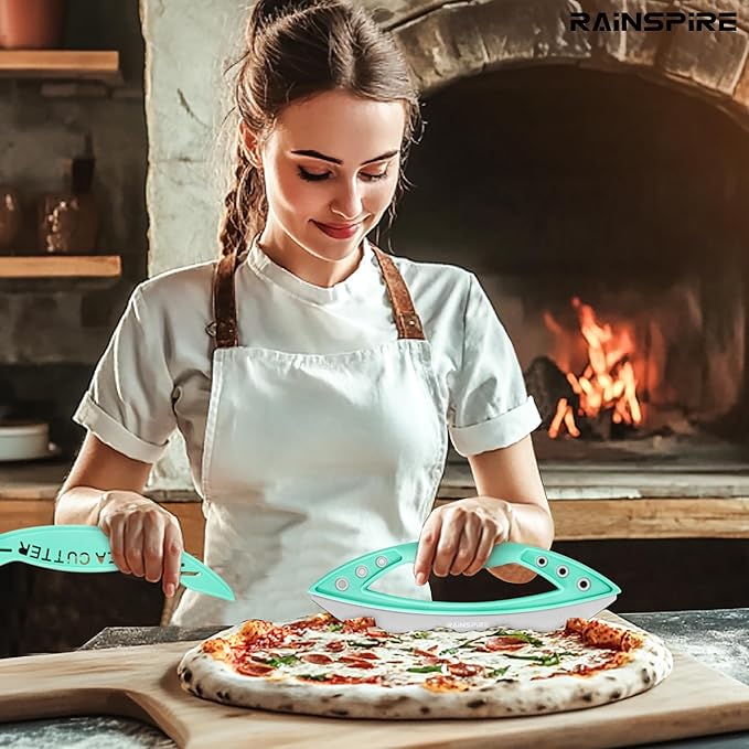 Rainspire 12" Pizza Cutter Rocker Blade Stainless Steel Pizza Rocker with Cover Sharp Blade Pizza Knife Dishwasher Safe Kitchen Gadgets Home Essentials, Mint Green