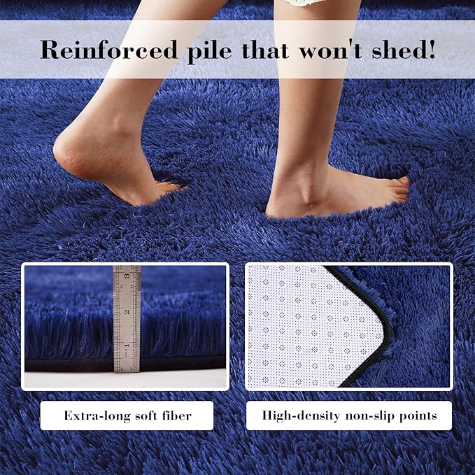 Blue Fluffy Rug Shaggy Area Rug, 2x4 Area Rugs for Girls Bedroom, Soft Cute Baby Play Mat, Indoor Floor Carpet for Teen, Nursery, Preppy Dorm, Plush Aesthetic Bedside Rug