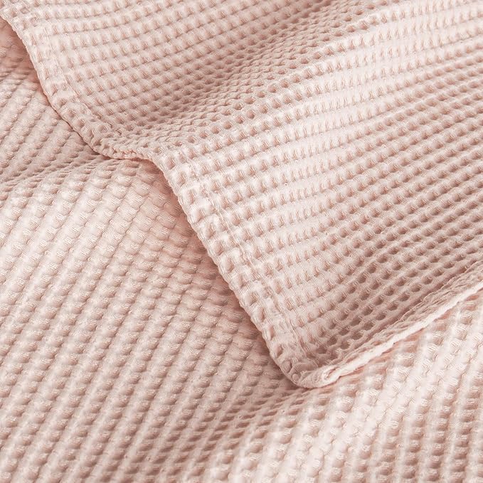 Exclusivo Mezcla 100% Cotton Waffle Weave Blanket Queen Size, Soft, Lightweight and Breathable Muslin Gauze Blanket for Bed, All Season, 90"x90", Pink