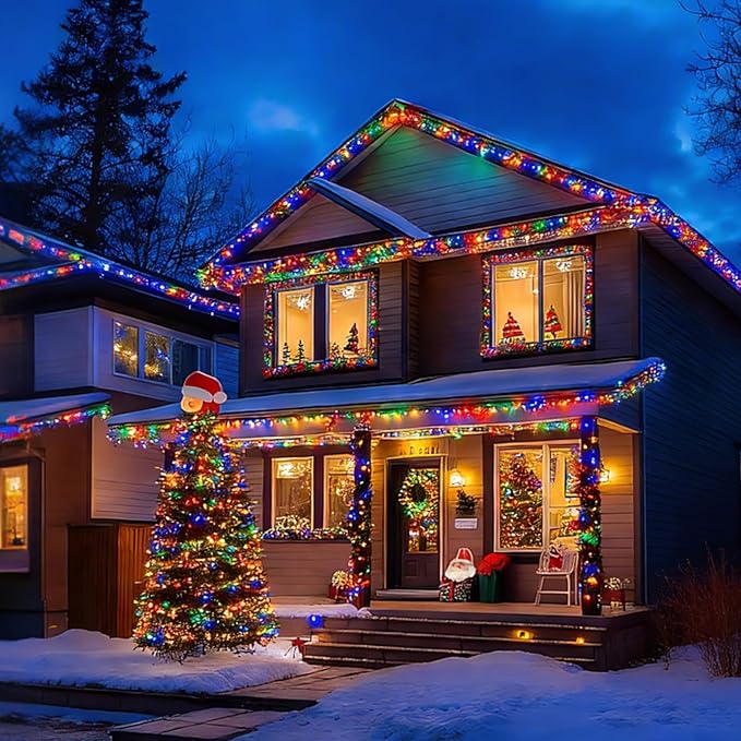 LAMPHOME Multicolor Christmas String Lights,300 Count 64.8FT Waterproof Christmas Fairy Tree Lights Plug in for Indoor Outdoor Xmas Decorations Patio Holiday Theme Party Yard House,Green Wire