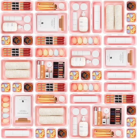 A-LuGei【𝟰𝟲𝗣𝗖𝗦【5 Size】 Tool Box Organizer Tray Divider Set, 【Pink】 Desk Drawer Organizer, Garage Organization and Storage Toolbox Accessories Rolling Tool Chest Cart Cabinet WorkBench Small Part
