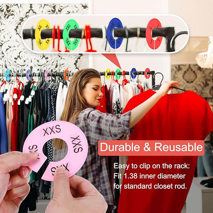 uxcell Clothes Dividers,16 Pack Round Closet Rack Dividers Clothing Rack Size Dividers Blank Labels with 8 Size Reusable for Hanging Clothes Sorting Size, White