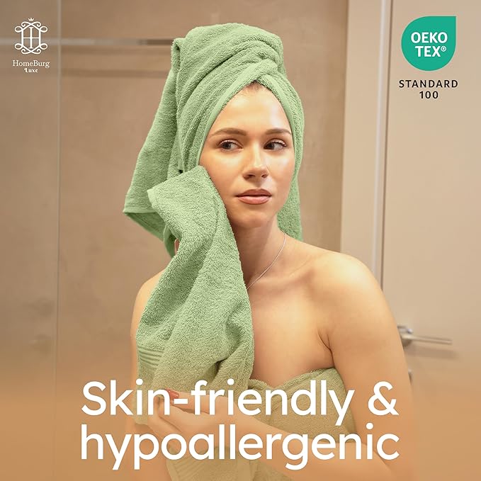 Luxe Set – Washcloths (30 x 30cm), Hand Towels (40 x 70cm) & Bath Towels (65 x 137 cm) – 100% Cotton, Soft, Absorbent, Easy Care, Versatile, (Sage Green)