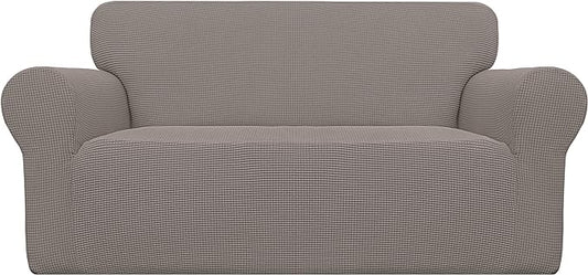 Easy-Going Stretch Oversized Loveseat Slipcover 1-Piece Sofa Cover Furniture Protector Couch Soft with Elastic Bottom for Kids Polyester Spandex Jacquard Fabric Small Checks Taupe