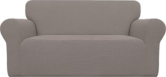 Easy-Going Stretch Loveseat Slipcover 1-Piece Sofa Cover Furniture Protector Couch Soft with Elastic Bottom for Kids Polyester Spandex Jacquard Fabric Small Checks (Loveseat, Taupe)