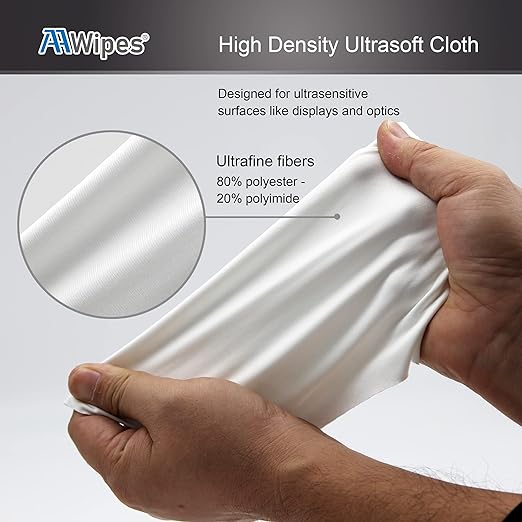 AAwipes Cleanroom Microfiber Wipes Knitted Superfine 6"x6" (100 Counts/Bag, 180gsm, Polyester-Polyamide) Lint Free Cloths for Fiber Optics, Ultrasonic Sealed Edge, Class 100 Cloths (MC18006)