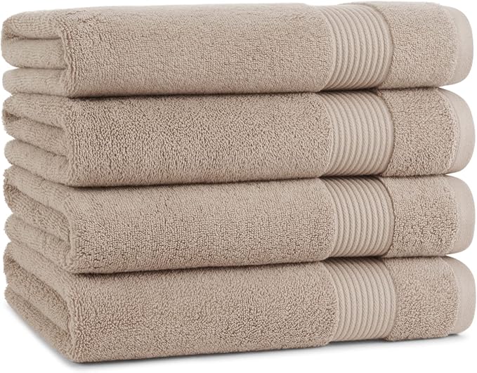 Arkwright Solid Bath Towels, Pack of 4, 100% Cotton 600 GSM Soft Absorbent Bathroom Towels for Hotel, Spa or Vacation Rental, 54 x 27 in, Latte Beige
