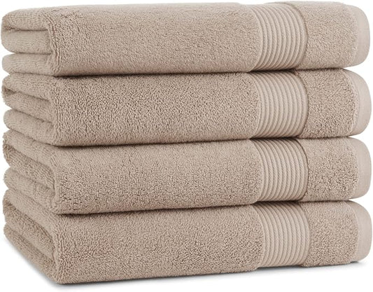 Arkwright Solid Bath Towels, Pack of 4, 100% Cotton 600 GSM Soft Absorbent Bathroom Towels for Hotel, Spa or Vacation Rental, 54 x 27 in, Latte Beige