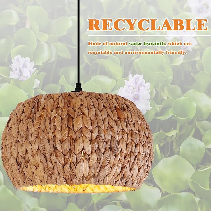 HuisMier Rattan Plug in Pendant Light Boho Hanging Lights with 15 Ft Plug in Cord & Dimmable Switch, Hand Woven Lampshade Boho Hanging Lamp for Kitchen Island Dining Room Bedroom