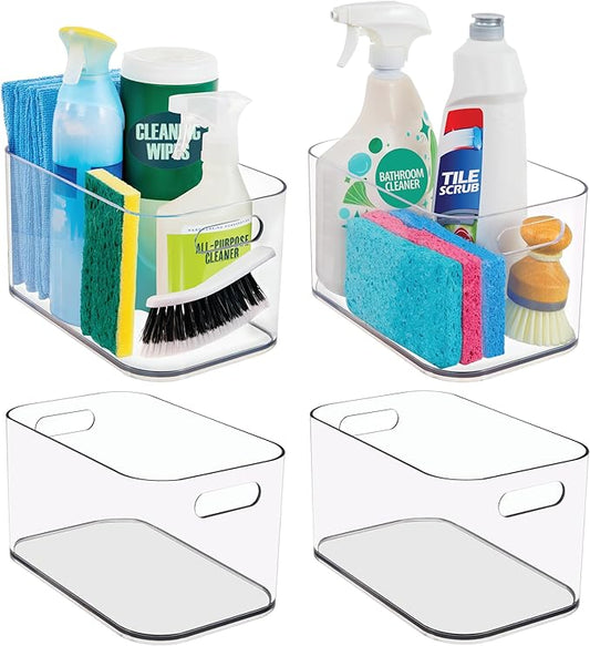 STORi Bliss 10" x 6" Open Clear Pantry Organizer Bin, Set of 4, Plastic Containers with Handle for Kitchen, Fridge, Cabinet, Closet, Bathroom, Undersink Storage Made in USA
