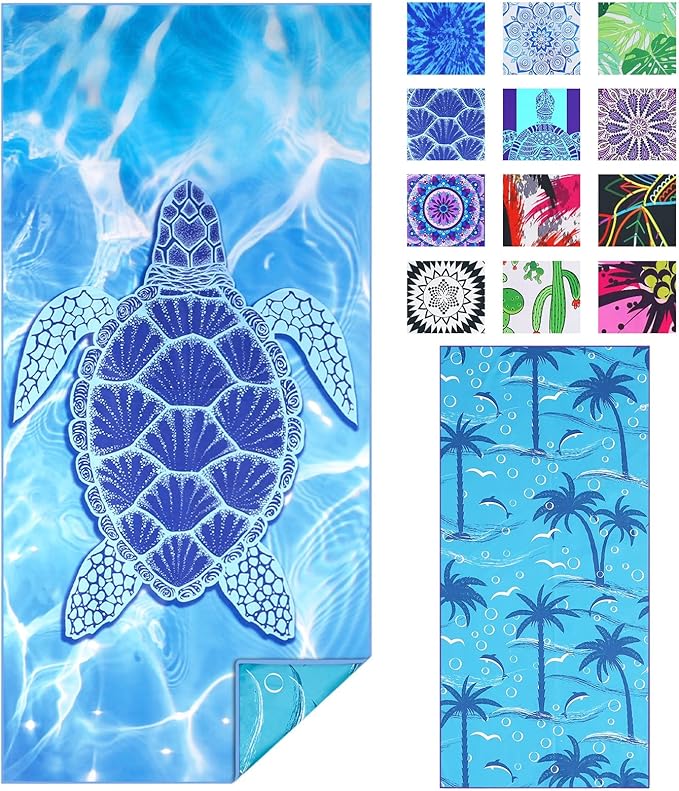 Microfiber Thin Beach Towel Lightweight Oversized 71x32 Extra Large Sand Free Towels Quick Dry for Travel Pool Camping Sports Beach Accessories Vacation Essential Gift Turtle