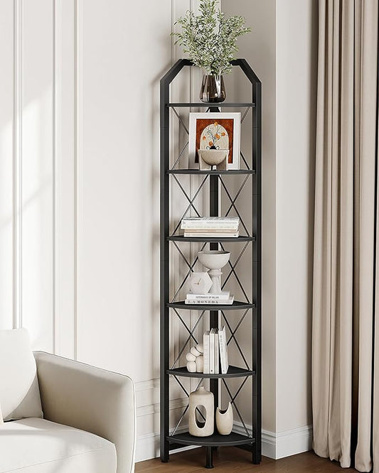 6-Tier Corner Shelf, Industrial Corner Bookshelf, 71.2" Display Storage Stand, Plant Stand Display Shelf, Tall Bookcase for Bedroom, Living Room, Home Office, Black TCJ11BB
