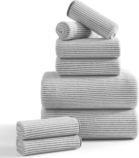 8-Piece Premium Towel Set for Bathroom|2 Oversized Large Bath Sheet,2 Hand Towels,4 Washcloths|Soft Cozy Highly Absorbent Fast Dry Microfiber Shower Towel Set for Hotel Bathroom Essentials,Grey