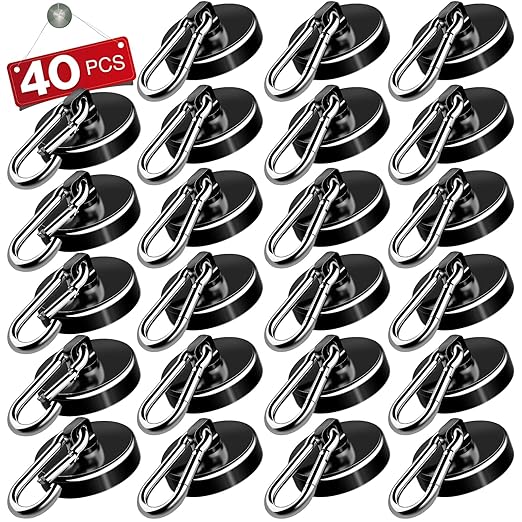 E BAVITE Carabiner Magnetic Hooks, 110LBS Strong Black Magnetic Hooks Heavy Duty with Swivel Carabiner Hook, Great for Hanging for Cruise, Garage, Kitchen, Refrigerator, Locker (40Pack)
