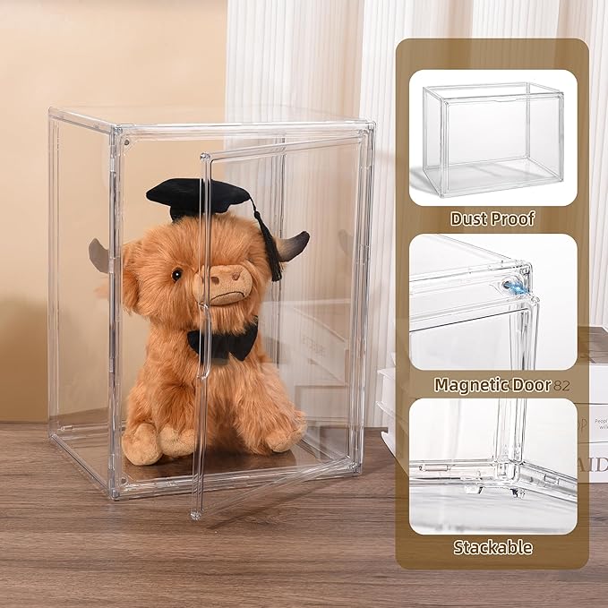 Clear Acrylic Display Case – Stackable Storage Box with Magnetic Lid, Dustproof Organizer for Collectibles, Figures, Shoes, and Books – Large Size 14.2"x8.7"x10.6"