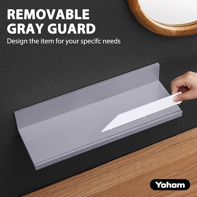 YOHOM Gray Adhesive Floating Shelf No Drilling for Bathroom Tile Wall Stick on Shower Shelf Rack Organizer 14.96inch