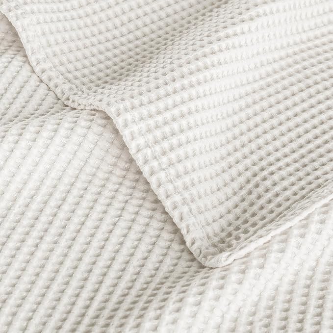 Exclusivo Mezcla 100% Cotton Waffle Weave Blanket Twin Size, Soft, Lightweight and Breathable Muslin Gauze Blanket for Dorm, Home Decor, All Season, 60"x80", Cream