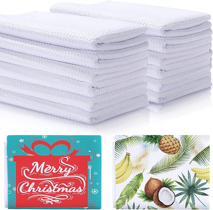 Sublimation Kitchen Towel Blanks 16 x 24Inch, Microfiber Waffle Weave Sublimation Tea Towels Fast Drying Absorbent for Home Kitchen Gifts(24 Pieces)