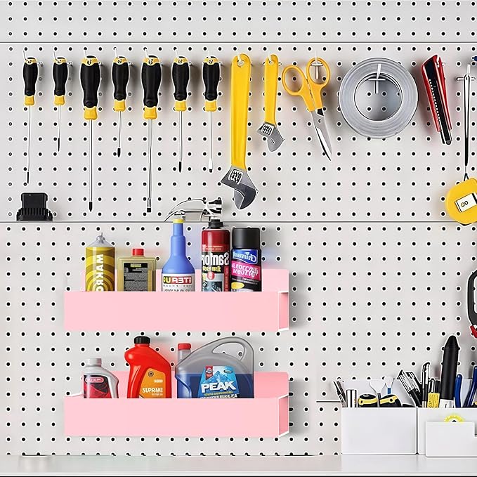 Magnetic Spice Rack for Refrigerator, 4 Pack Magnetic Shelf with 1 Hook Magnet Spice Storage Rack Seasoning Organizer with Screw for Oven Fridge(Pink, 4Rack&1Hook)