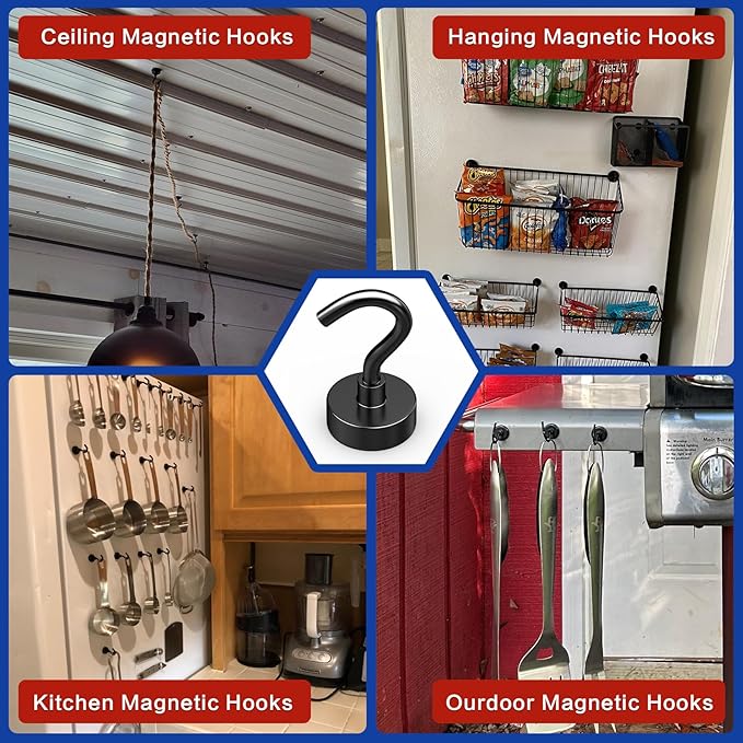 100 Pack Magnetic Hooks, 25lbs Magnet Hooks for Cruise Cabins, Black Strong Magnetic Hooks Heavy Duty, Magnets with Hooks, Metal Magnetic Hook for Hanging, Hook Magnets for Home Decor
